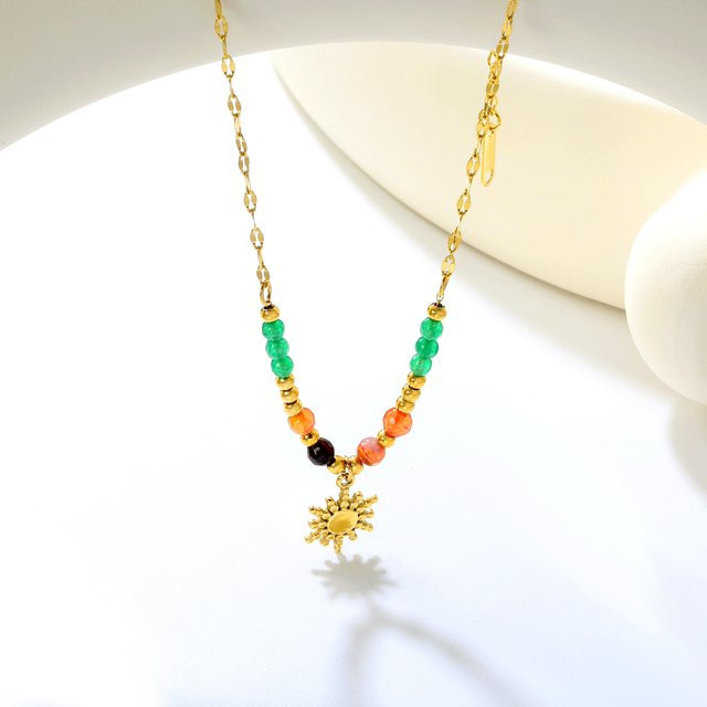 LUXUSTEEL Halskette mit Naturstein-Sonnenanhänger, Edelstahl, Bunt, Damen - Bild 1