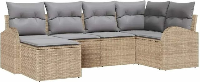 vidaXL Garten-Sofa-Set aus Polyrattan in Beige mit Kissen, 6-teilige L-Shape Lounge-Garnitur für Terrasse und Garten - Bild 1