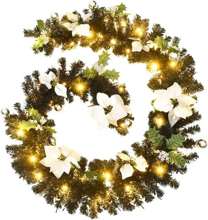 vidaXL Weihnachtsgirlande mit warmweißen LED-Lichtern aus PVC in Schwarz, Länge: 2,7 m