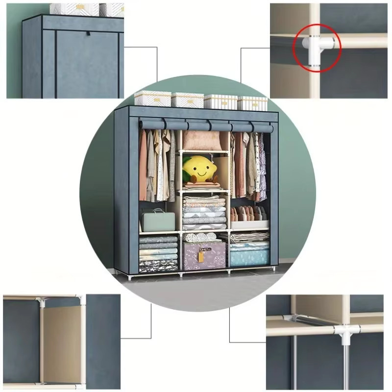 LIUSHADUOLA Kleiderschrank aus Stoff mit Rolladen, staubdichter Organizer für das Schlafzimmer in Rot oder Grau - Bild 3