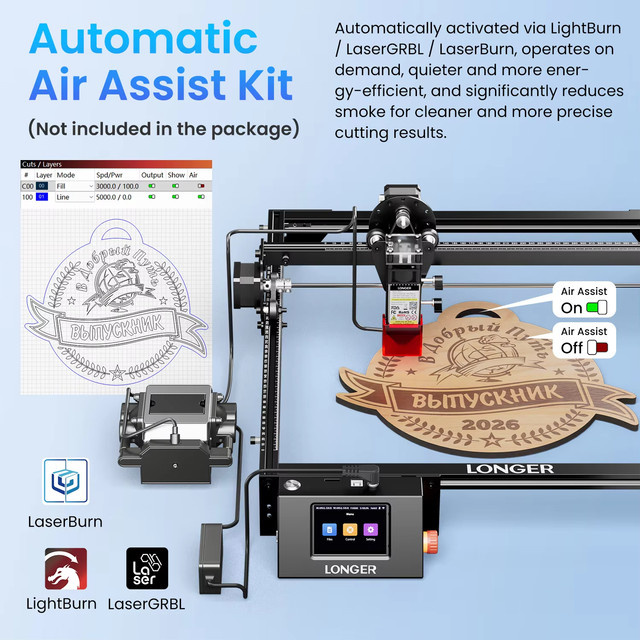 LONGER Ray5 Desktop-Lasergravurmaschine mit 5W Laser, 3,5-Zoll-Touchdisplay, WLAN-Fernsteuerung und 400 x 400 mm Gravurbereich in Schwarz - Bild 1