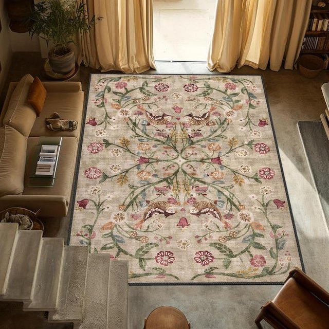 JGJG Boho Chic Türkischer Teppich mit floralem Design, Waschbar und Rutschfest, Multicolour, B x T: 180 x 200 cm - Bild 1