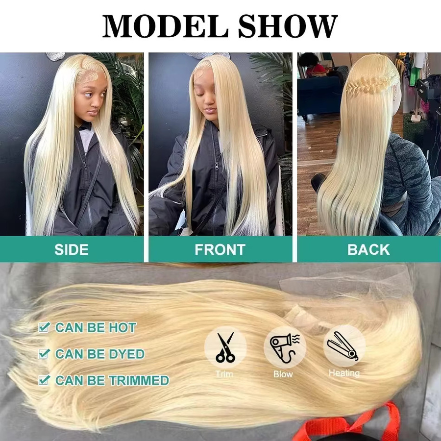 mayfive Echthaar-Perücke, blonde 613, transparente Spitze-Frontal-Perücke, Unisex - Bild 4
