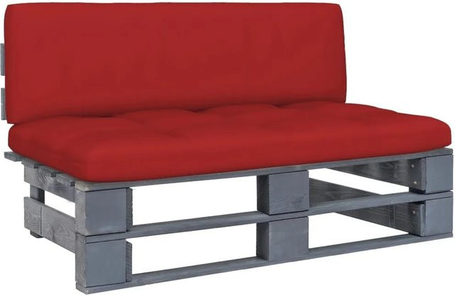 vidaXL Outdoor-Mittelsofa aus imprägniertem Kiefernholz mit Polsterkissen in Grau und Rot - Bild 1