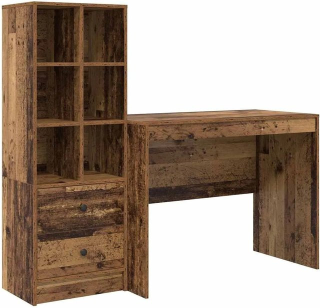 vidaXL Schreibtisch und Hochboard Set aus Holzwerkstoff in Braun im minimalistischen Design - Bild 1
