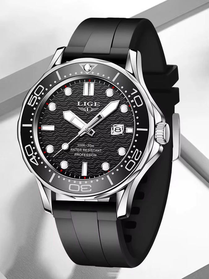 LIGE Armbanduhr Quarz, Silikon, Schwarz, Herren - Bild 6