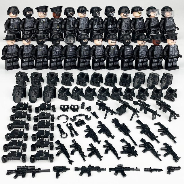Fun Building Blocks Stadt Schwarz Spezielle Polizei Puppe, Bausteine Spielzeug, ab 6 Jahren - Bild 1