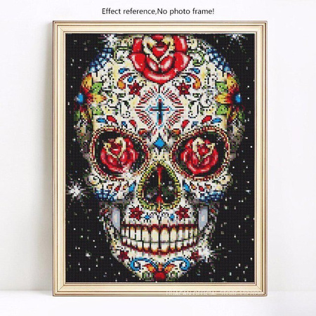 FIYO Diamant-Malerei mit runden Steinen Totenkopf Cartoon-Diamant-Stickerei Halloween Hobby- und Bastelbild, Mehrfarbig, B: 40 cm, H: 50 cm