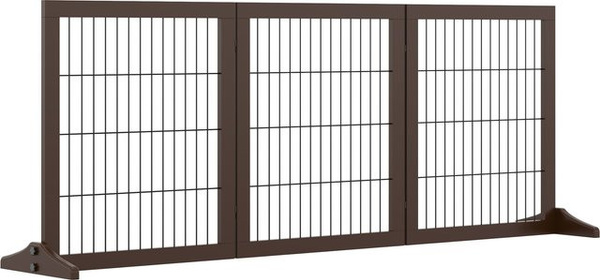 Aosom Hundegitter aus Kiefernholz, freistehendes Absperrgitter in Braun, B/T/H: 185 x 36 x 71 cm