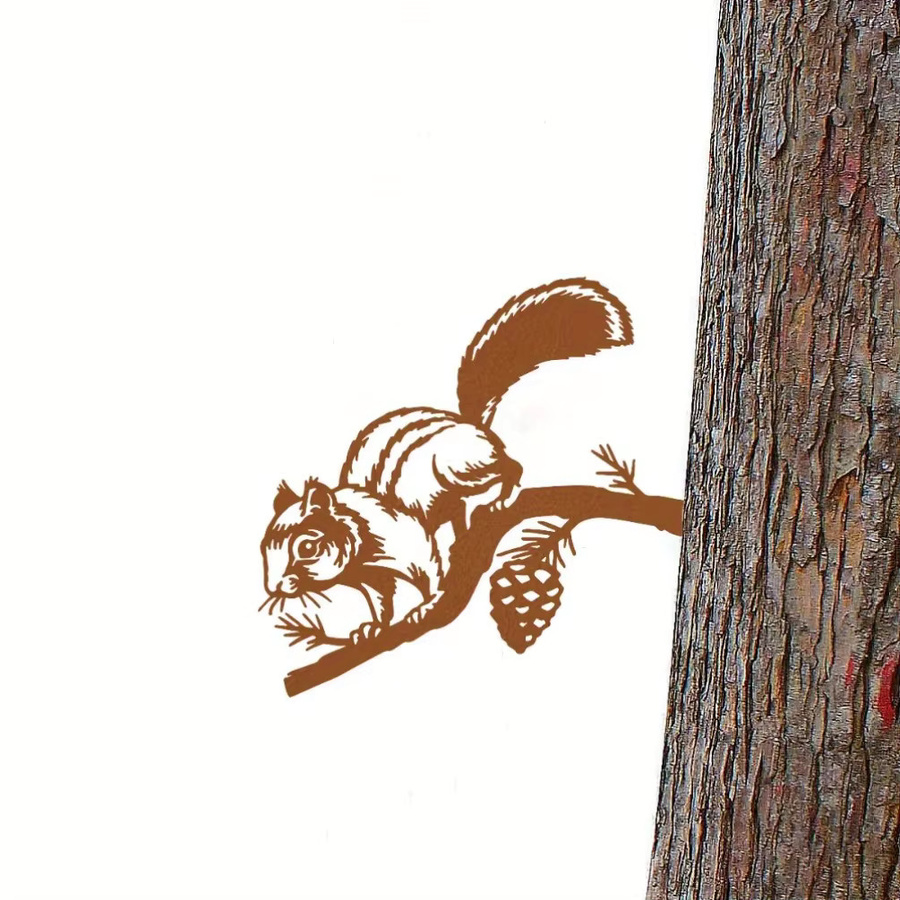 CIFbuy Metall-Eichhörnchen-Silhouette Wandskulptur und Gartenstecker in Braun - Bild 2