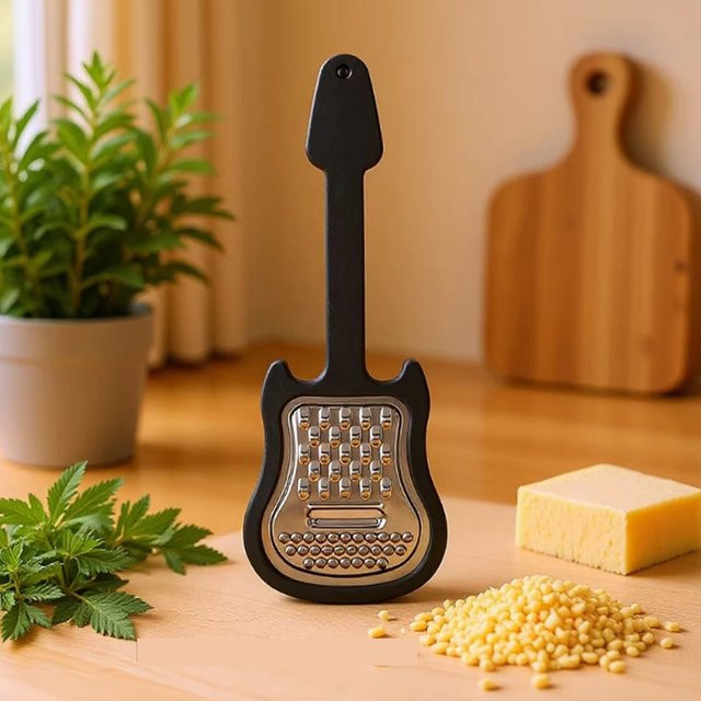 Mehrzweckreibe aus Edelstahl in Schwarz mit kreativem Gitarren-Design für Obst, Gemüse und Kartoffeln - Bild 1