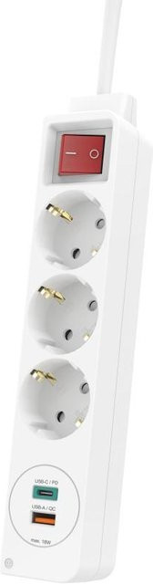 Hama Steckdosenleiste 3-fach in Weiß mit USB-C und USB-A Buchsen, PD Fast Charge bis max. 18W - Bild 1