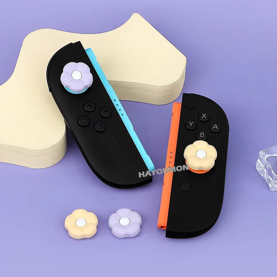 Hayoumon 4er-Set Silikon-Joystick-Kappen mit Blumen-Design für Nintendo Switch und Switch 2 Controller, Weiß/Mehrfarbig - Bild 4