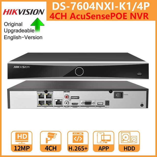 Hikvision DS-7604NXI-K1/4P AcuSense 4K NVR Netzwerk-Videorecorder mit 4 PoE Kanälen in Schwarz zur Erkennung von Menschen und Fahrzeugen - Bild 1