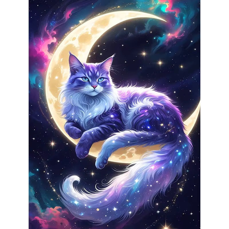 Huacan Diamantgemälde Katze und Mond Diamantmosaik Set Multicolor B: 30,0 cm, H: 20,0 cm - Bild 4