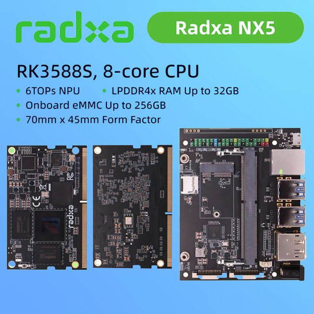 Radxa NX5 RK3588S Compute-Modul mit 8-Kern-CPU, GPU, NPU und 8K HDMI, Single Board Computer in Schwarz - Bild 1