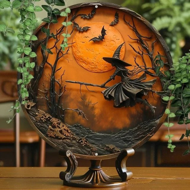 CIFBUY Halloween Besen Wanddekoration aus Aluminium in Mehrfarbig, Rustikale Metalldekoration für den Garten - Bild 1
