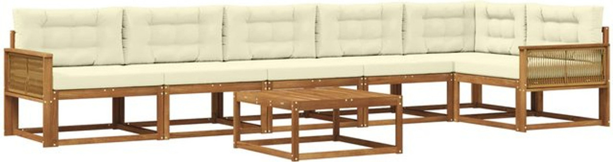 vidaXL Outdoor-Sofagarnitur aus Akazie mit 7-teiligem Set und Kissen in Natur und Beige - Bild 1
