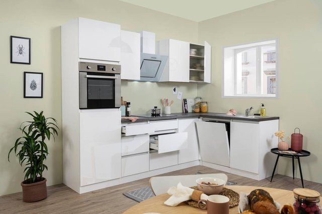 Respekta Küchenblock Premium weiß hochglänzend in Granit-Optik mit Soft-Close-Türen, B/H/T: 280 x 220,5 x 172 cm - Bild 1