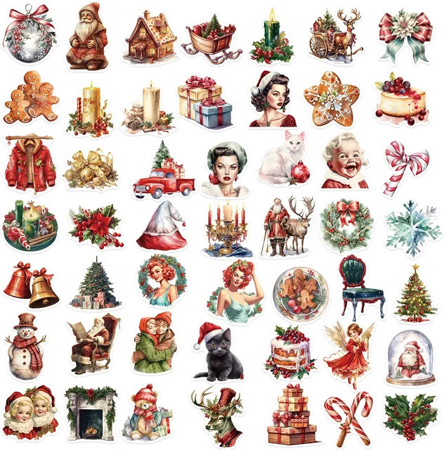 50 Stück Weihnachtliche Santa Claus Aufkleber von GOGOTU in Multicolour für DIY Dekoration, Laptop und Kindergeschenke - Bild 1