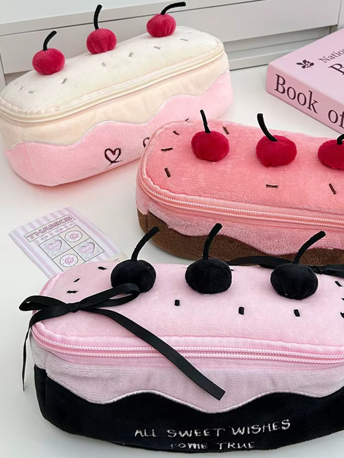 CHENJ Plüsch Etui Kirschkuchen in Pink mit großem Fassungsvermögen für Schule und Freizeit - Bild 5