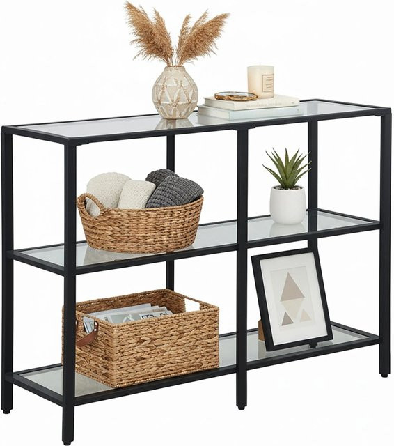 Relaxdays Konsolentisch aus Glas und Metall in Schwarz mit 3 Ablagen, B/T/H: 100 x 30 x 73 cm - Bild 1