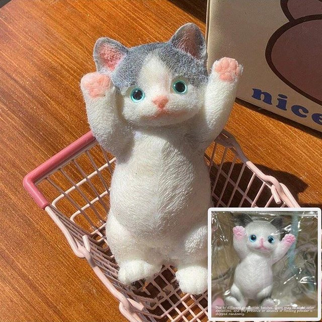 Squishy Niedliche Beflockte Katze, Stressabbau Spielzeug, weiß - Bild 1