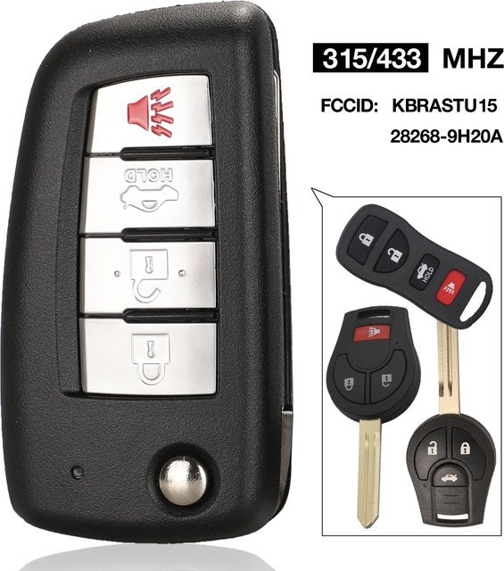 Jingyuqin Flip Fernbedienung Auto Schlüssel mit 4 Tasten in Schwarz für Nissan X-Trail, Tiida, Maxima, Altima, Armada und 350Z (433/315MHz, ID46) - Bild 1