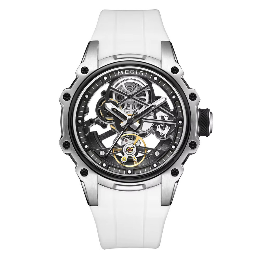 MEGIR Armbanduhr Automatik, Edelstahl, Silikonarmband, Weiß, Herren - Bild 6