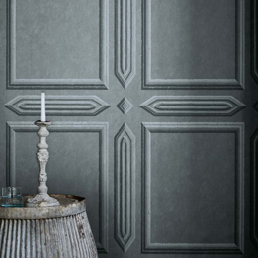 Little Greene Tapete Old Glouchester Street Tome in Türkis und Grau mit geometrischem Muster - Bild 2
