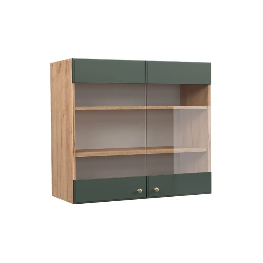Vicco Hängeglasschrank Fame-Line Küchenschrank Landhaus Eiche Grün-Gold mit Softclose-Scharnieren und Einlegeböden Breite: 80 cm - Bild 2