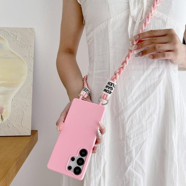 Weiche Silikon Lanyard Hülle mit Umhänge Riemen für Samsung Galaxy S25 Ultra S24 FE S23 Ultra S22 S21 S20 FE A56 A36 A55 A35 A54 A73 in Pink - Bild 1