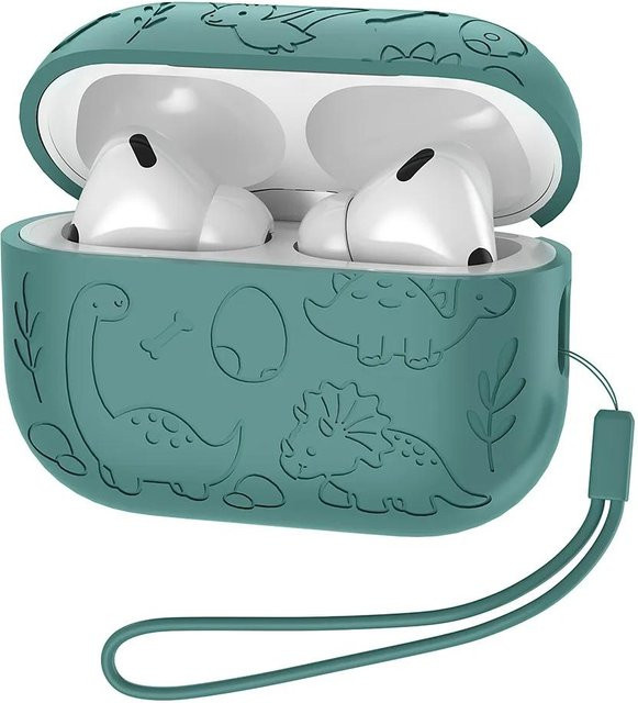 Rui Di Silikon Schutzhülle mit Dinosaurier-Muster für AirPods 4, AirPods 3 und AirPods Pro 2 in Grün - Bild 1