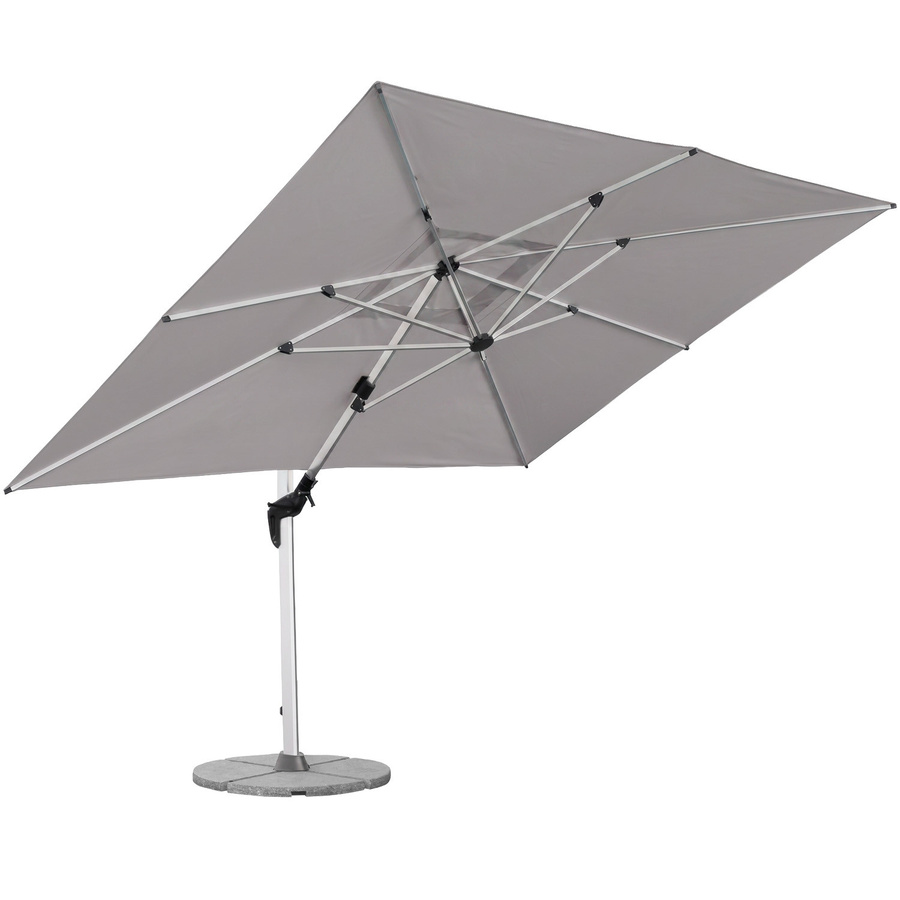 Anndora Ampelschirm aus Aluminium in Silber Grau, 3 x 4 m quadratisch, 360 Grad drehbar, schwenkbar und neigbar, inklusive Granitplattenständer - Bild 1