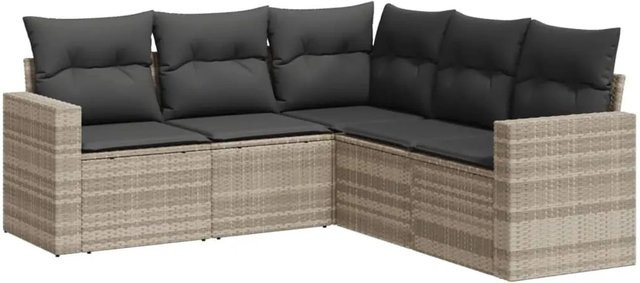 vidaXL 5-tlg Garten-Sofagarnitur in L-Form aus Poly Rattan mit Kissen in Hellgrau - Bild 1