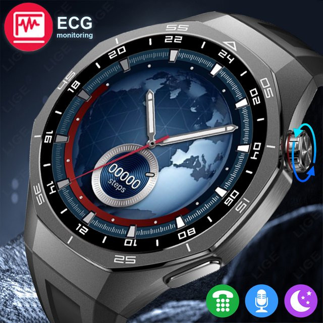 LIGE Smartwatch, Herren, Schwarz, Silikon, Wasserdicht, 1,52 Zoll - Bild 1