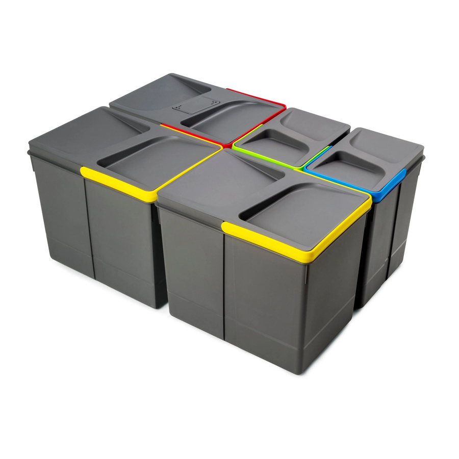 Emuca Recycle-Küchenschubladenbehälter mit geruchsdichtem Deckel aus Kunststoff, Anthrazitgrau, Höhe: 26,6 cm, 2 x 15 l und 2 x 7 l - Bild 2