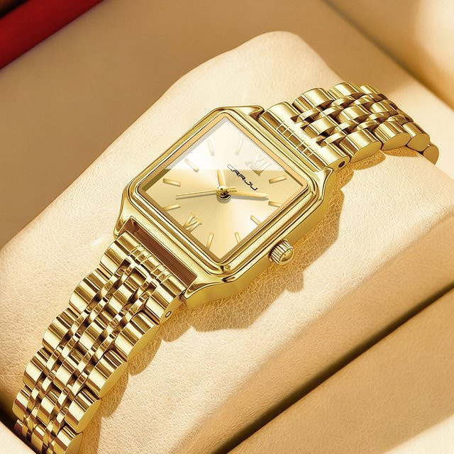 CRRJU Armbanduhr, Quarz, Edelstahl, Gold, Rechteckig, Damen - Bild 1