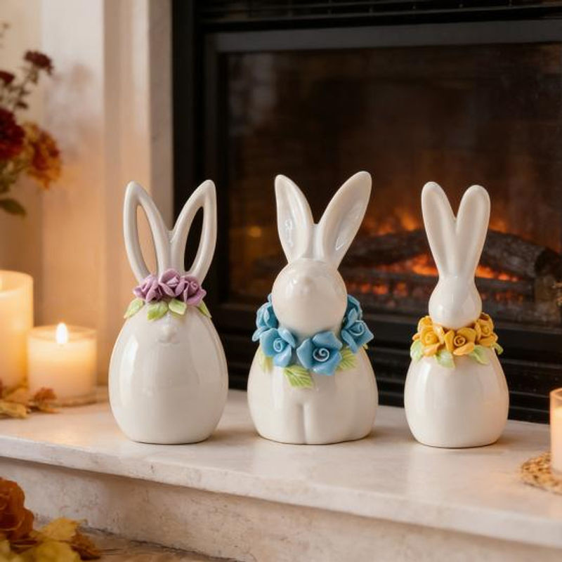 Caihezhi Oster-Keramik-Hase in Weiß als minimalistische Blumenvase und dekorative Osterfigur für Frühling und Hausdekoration - Bild 2