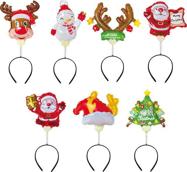 7er Set Weihnachts Stirnbänder mit Luftballon-Motiven in Multicolor für Party Dekorationen - Bild 1