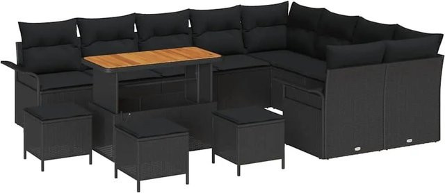 vidaXL Garten-Sofa-Set in L-Form mit Kissen und integriertem Stauraum, Schwarz - Bild 1