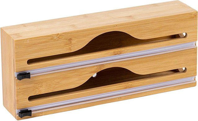 Relaxdays Folienspender aus Bambus in Natur mit integriertem Schneider, B/T/H: 14 x 33 x 7 cm - Bild 1
