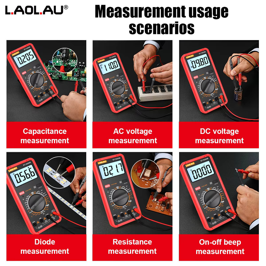 LAOLAU Professionelles Digitalmultimeter DT-9205B mit 2000 Zählungen, manueller Bereich, AC/DC-Spannung bis 1000 V, 10 A und NCV-Funktion - Bild 6