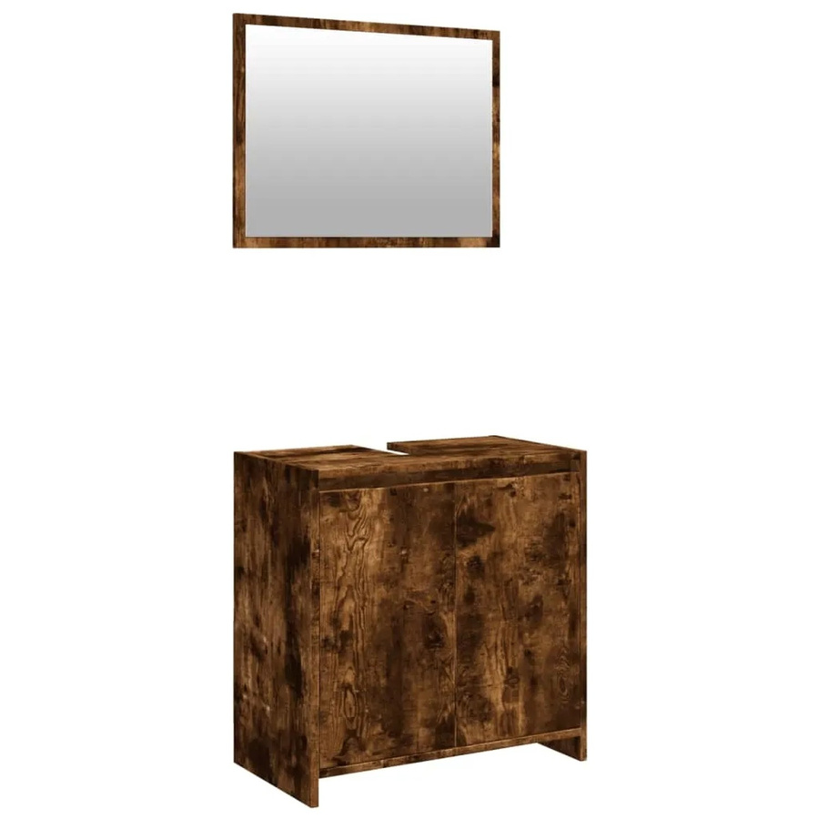 vidaXL 2-tlg. Badmöbel-Set aus Holzwerkstoff in Räuchereiche mit Schrank und Spiegel, Wandmontage, Braun - Bild 2