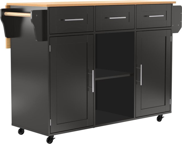 Moderner Küchenwagen mit klappbarer Arbeitsplatte von TG Store in Schwarz, B/T/H: 139 x 46 x 91,5 cm (ausziehbar auf 71 cm Tiefe) - Bild 1