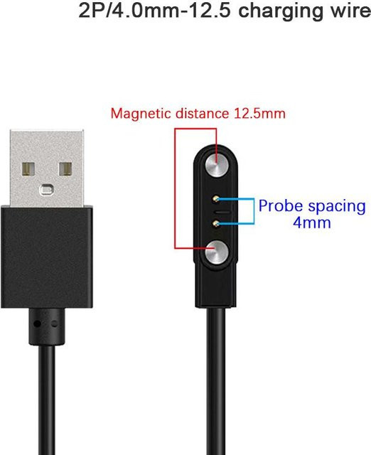 Keneng Magnetisches 2-Pin USB Ladekabel für Smartwatches Universal A14 in Schwarz oder Weiß - Bild 1