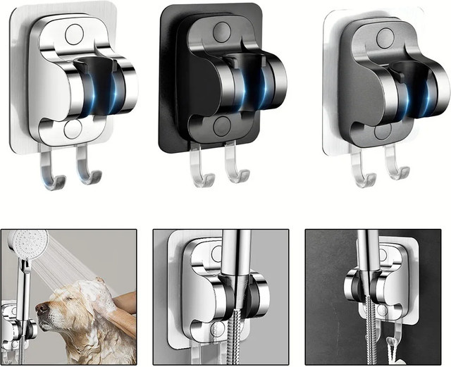 IOUHAPPY Duschkopfhalter für die Wandmontage mit Haken in Chrom Silber ohne Bohren - Bild 1