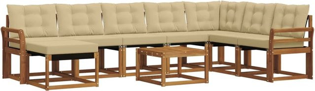 vidaXL Sofa Set 9-teilig L-Form aus Akazienholz und Textilene in Natur und Beige mit Kissen - Bild 1