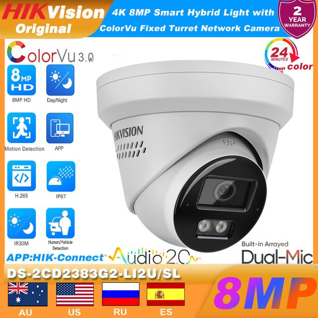 Hikvision DS-2CD2383G2-LI2U/SL 4K 8MP IP-Kamera mit Smart Hybrid Light, Acusense, Arrayed Mic, Speaker und Warnlicht in Rot und Blau - Bild 1