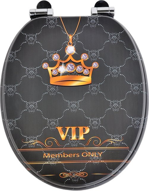 Sainos MDF WC-Sitz mit Absenkautomatik in Schwarz und Gold, oval mit Soft-Close-Funktion, Breite: 43,0 cm, Tiefe: 37,0 cm - Bild 1